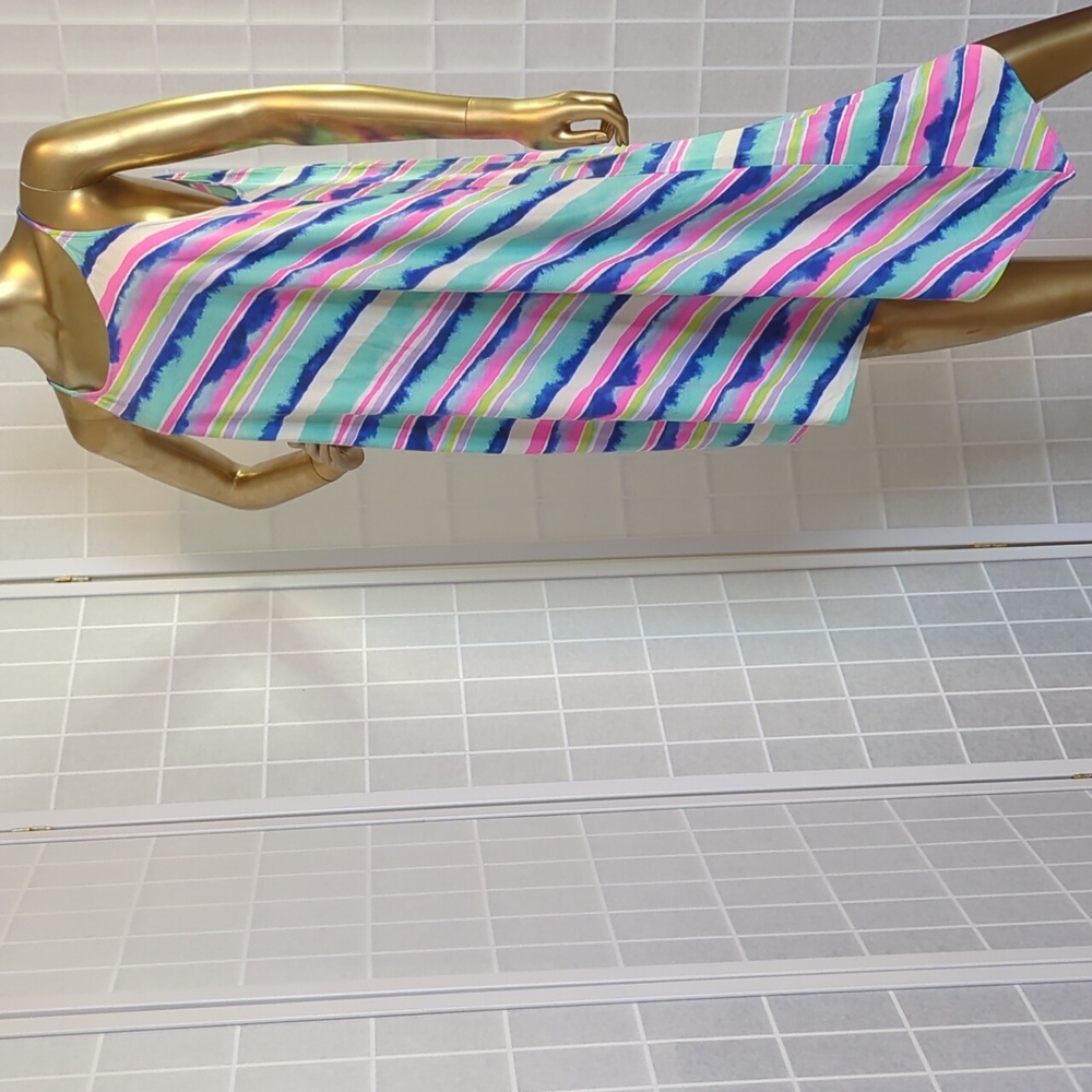 Lilly Pulitzer Multicolor Striped Asymmetrical Sundress - Aqua, Pink, Blue